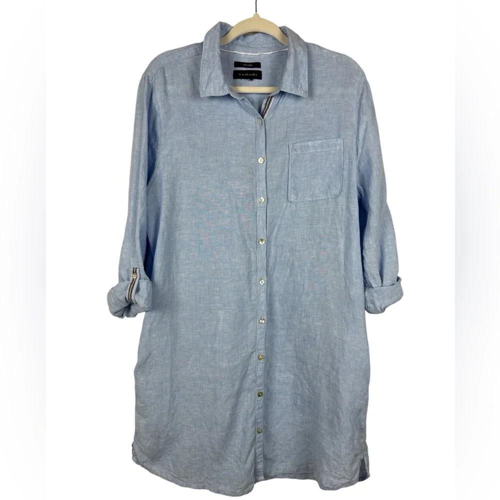 Tahari Light Blue Long Sleeve Dress